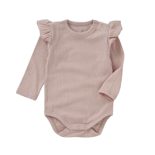 Ruffle Organic Cotton Long Sleeve Bodysuit - Pebble