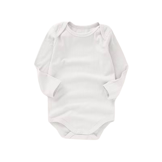 Ribbed Organic Cotton Long Sleeve Bodysuit - White