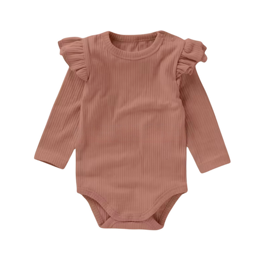 Ruffle Organic Cotton Long Sleeve Bodysuit - Mauve