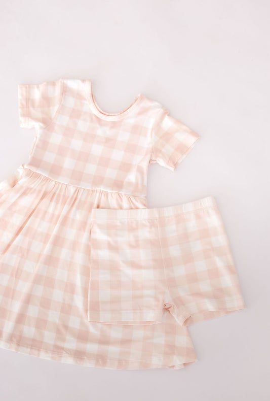 Neutral Gingham Bamboo Twirl Dress
