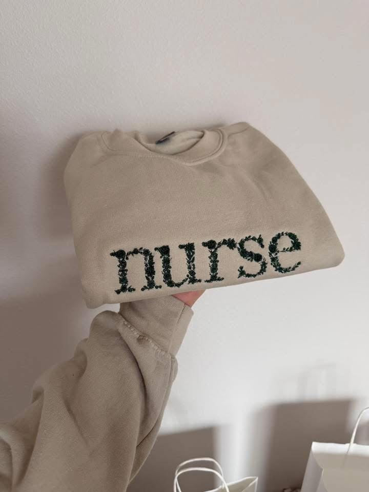 Floral Nurse Embroidered Crewneck