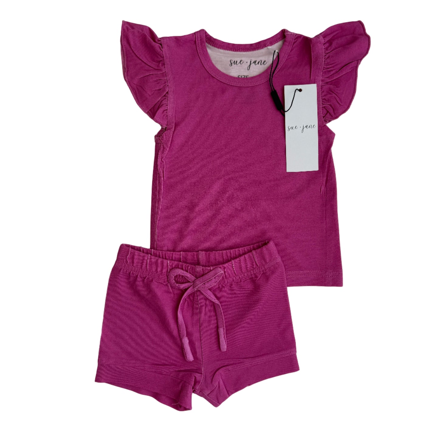 Magenta Bamboo Ruffle Shorts Set