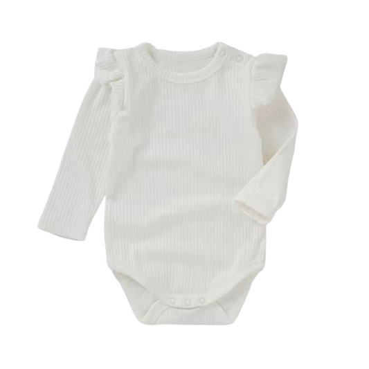 Ruffle Organic Cotton Long Sleeve Bodysuit - White