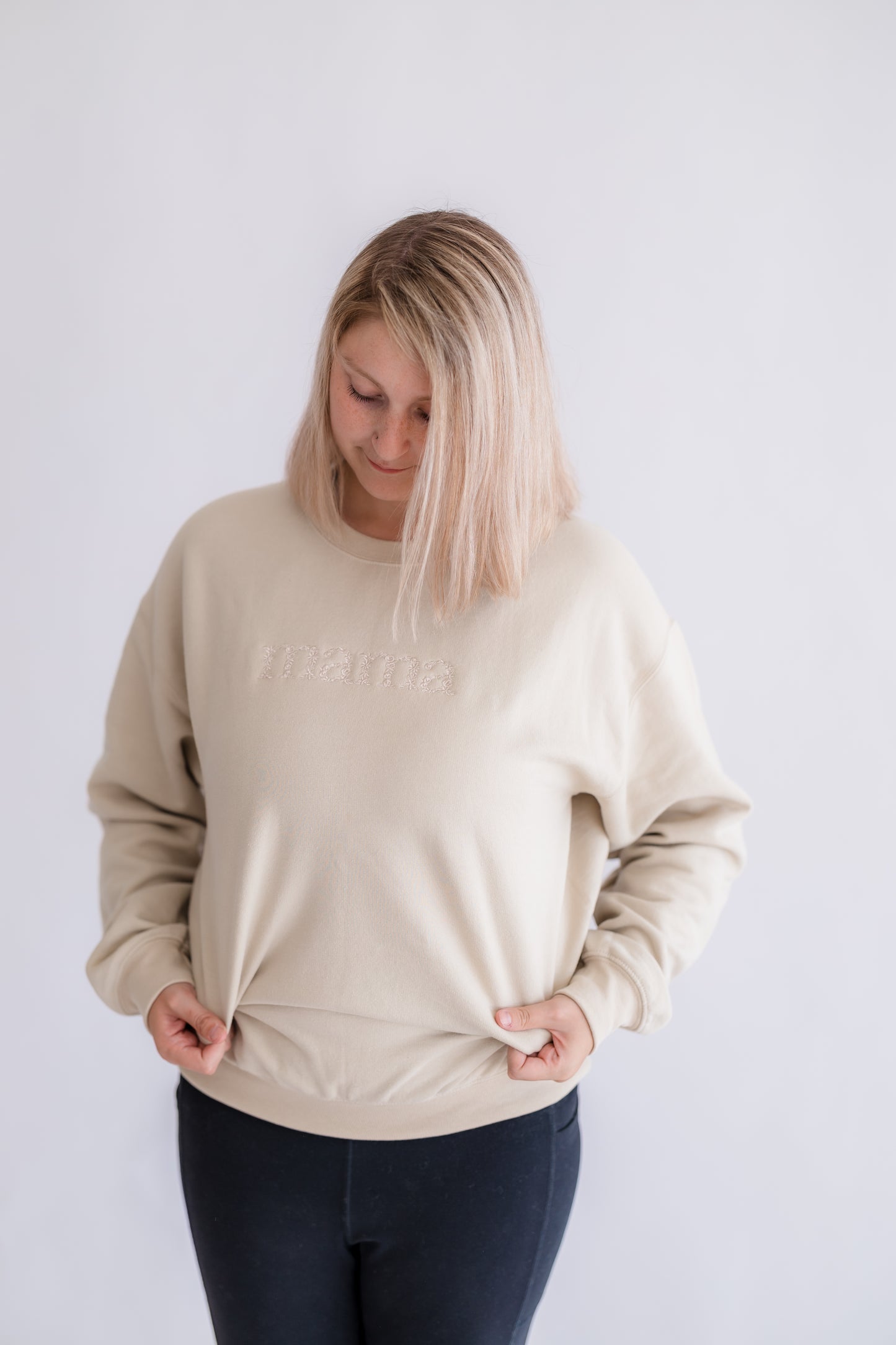 Neutral Embroidered Mama Crewneck