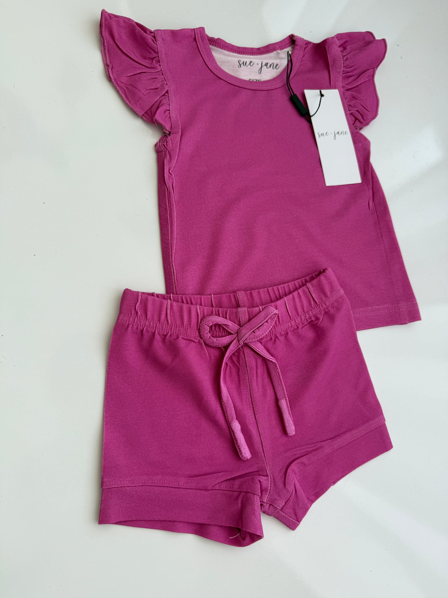 Magenta Bamboo Ruffle Shorts Set