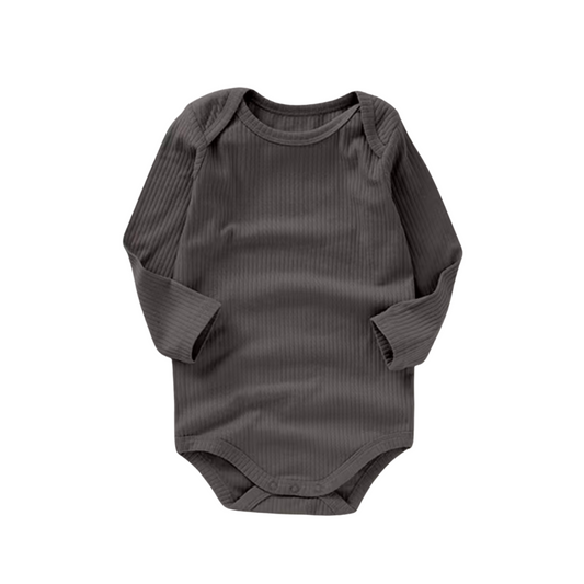 PREORDER Ribbed Organic Cotton Long Sleeve Bodysuit - Vintage Black