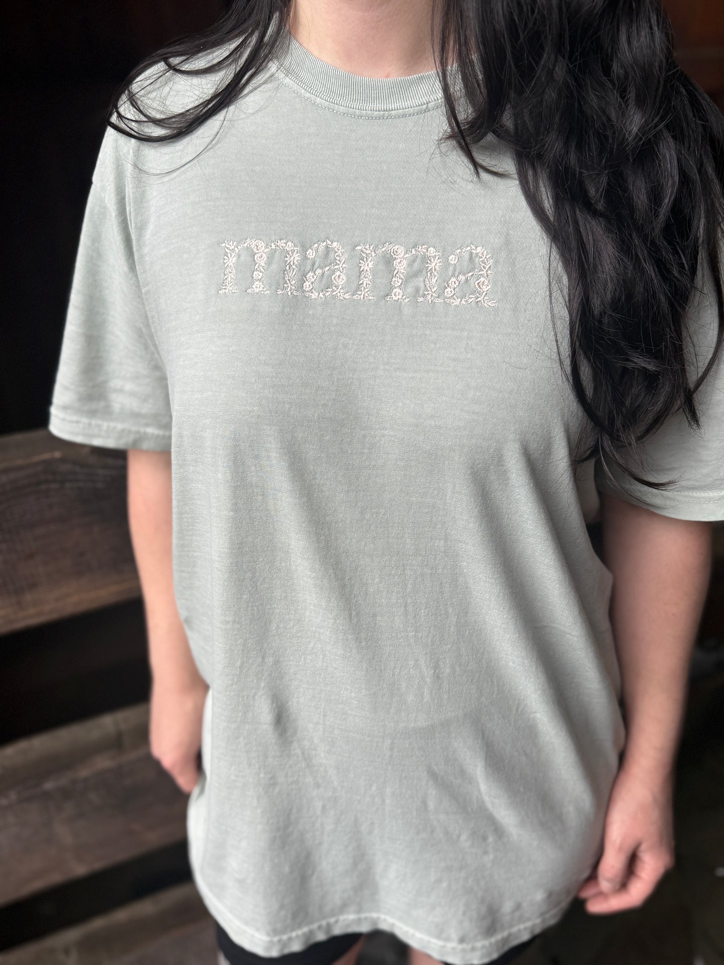 Embroidered Mama CC Tee - Sage