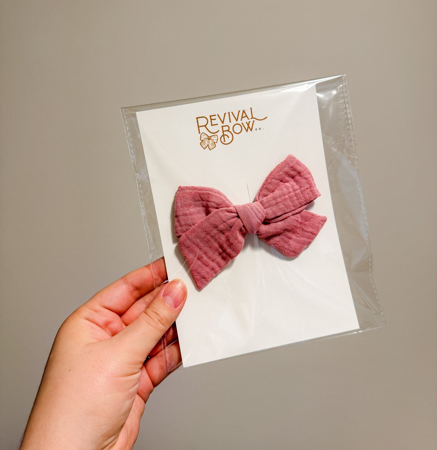 Bow on Clip - Rosy Pink Gauze