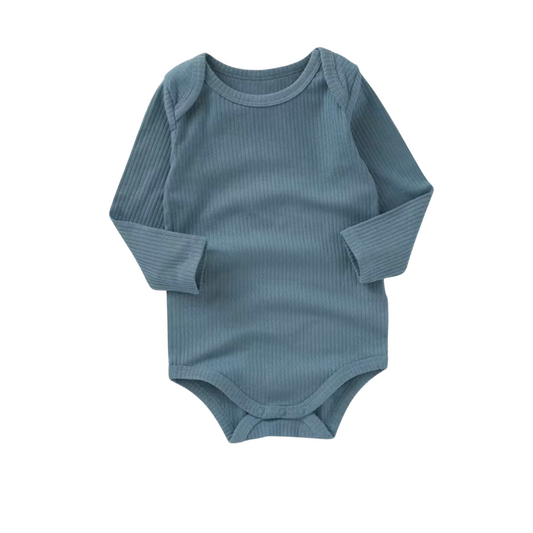 PREORDER Ribbed Organic Cotton Long Sleeve Bodysuit - Dusty Blue