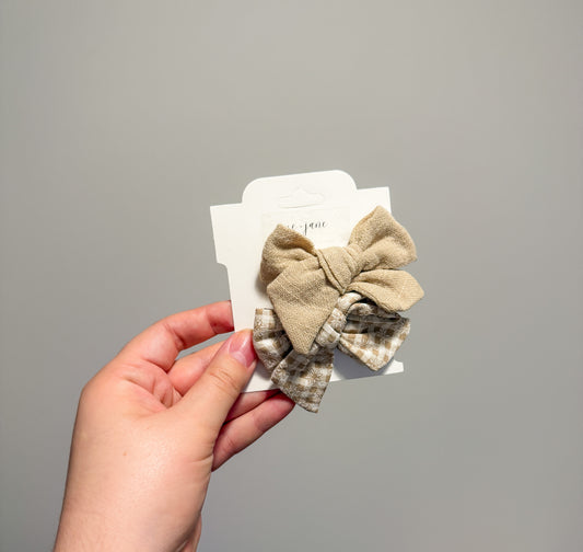 Bow Clips - Daisy Gingham and Beige