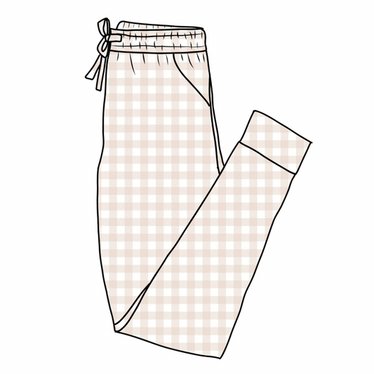 PREORDER Neutral Gingham Mama Joggers
