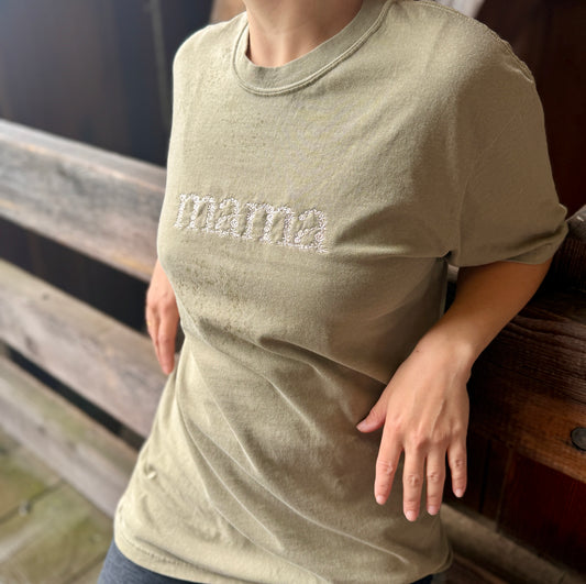 Embroidered Mama CC Tee - Khaki
