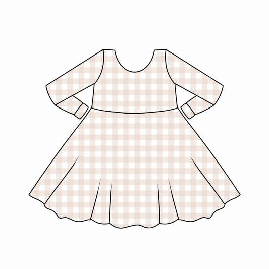 PREORDER Neutral Gingham Bamboo Twirl Dress
