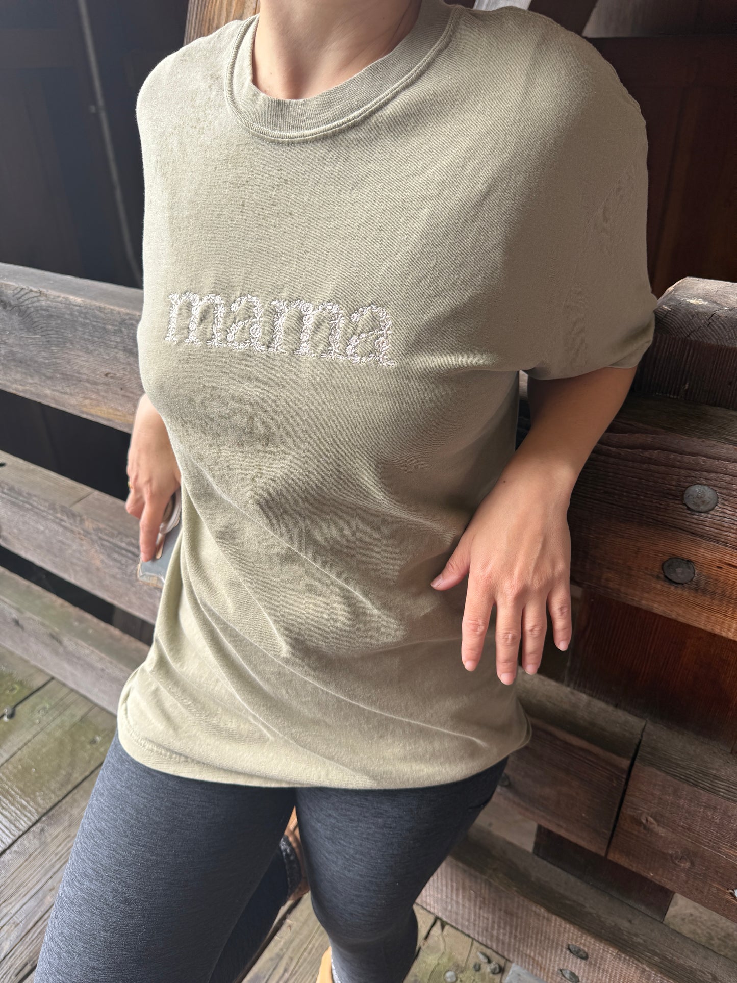 Embroidered Mama CC Tee - Khaki