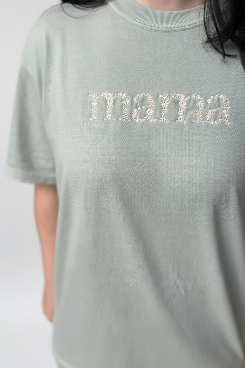 Embroidered Mama CC Tee - Sage