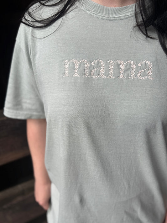 Embroidered Mama CC Tee - Sage