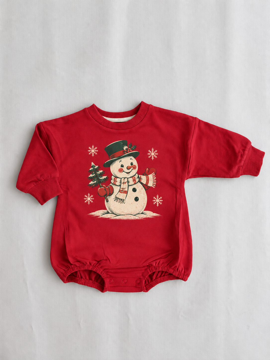 Organic Cotton Vintage Snowman Bubble Romper