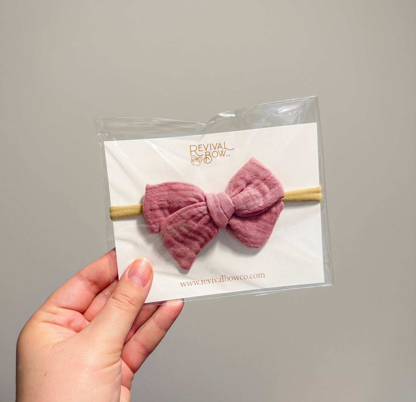 Bow on Headband - Pink Gauze