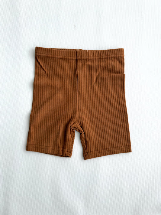 Ribbed Organic Cotton Biker Shorts - Chestnut