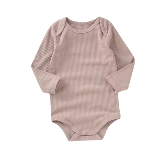 PREORDER Ribbed Organic Cotton Long Sleeve Bodysuit - Pebble