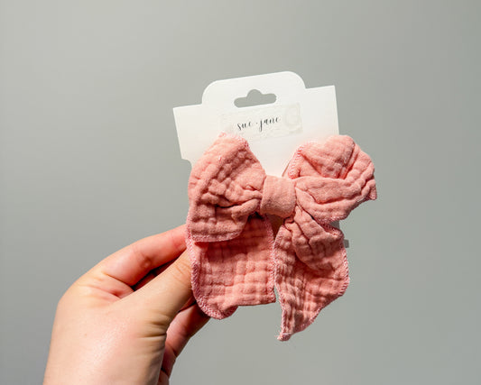 Pink Gauze Bow on Clip