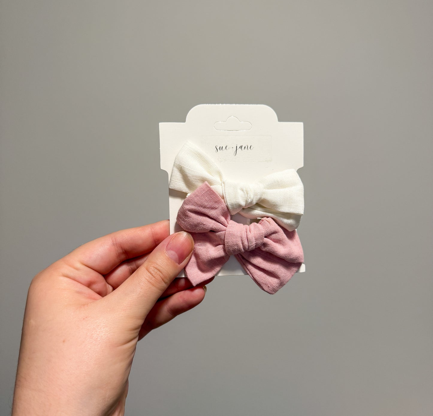 Bow Clips - Cream and Pink