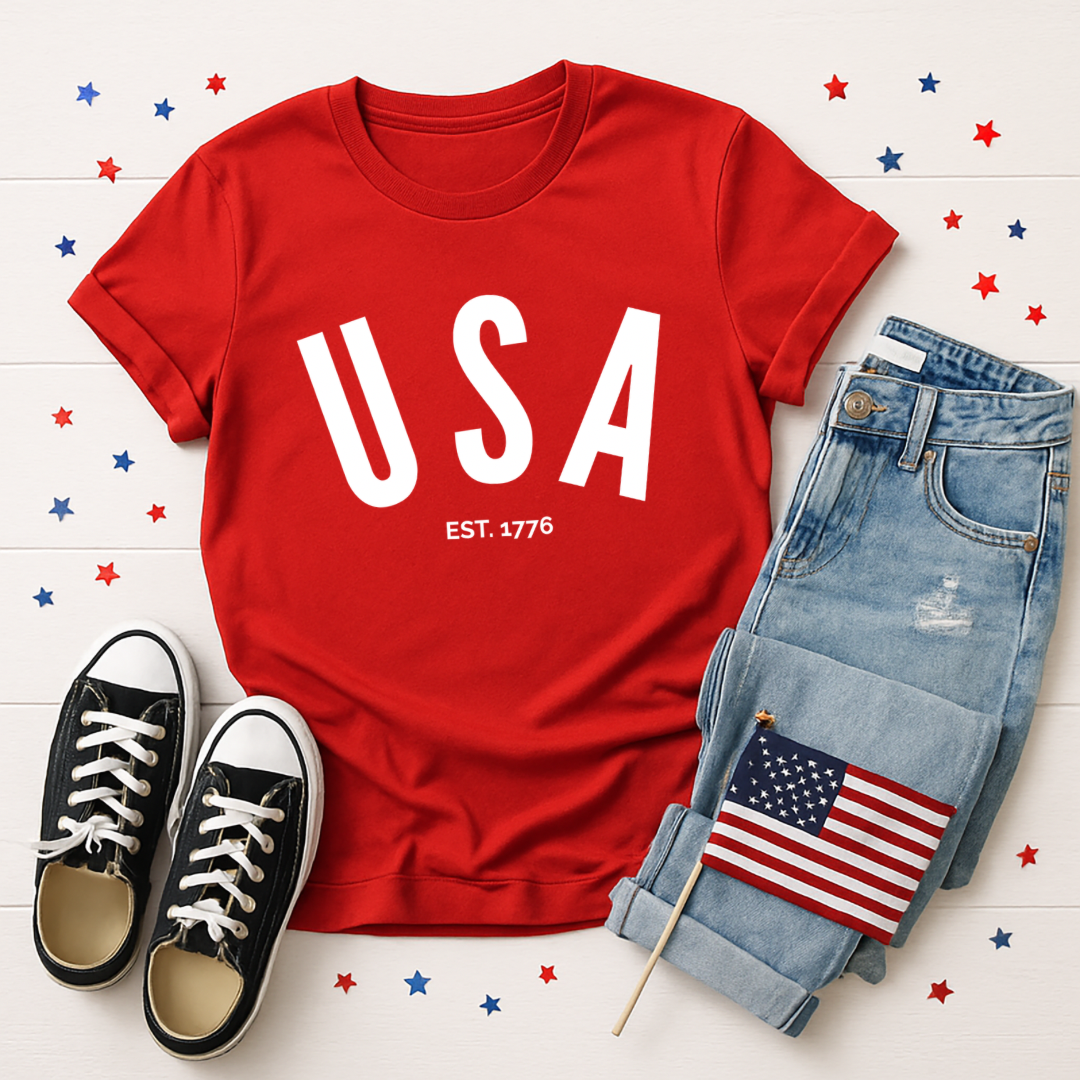 USA - Solid Red Organic Cotton Block Tee