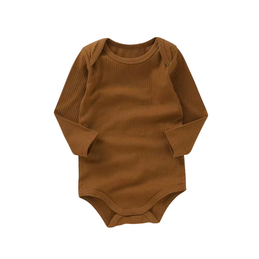 PREORDER Ribbed Organic Cotton Long Sleeve Bodysuit - Cocoa