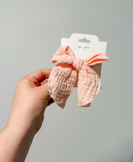 Peach Gauze Bow on Clip