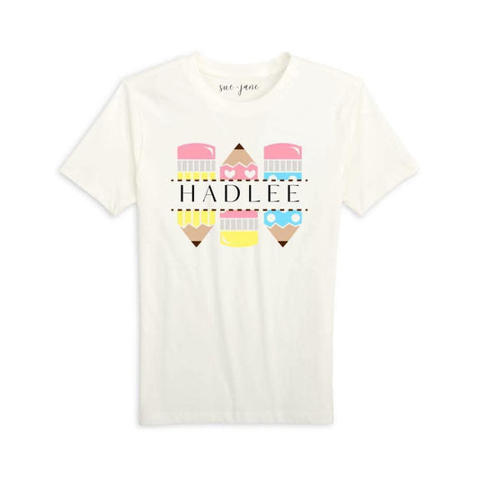 Personalized Back to School Pencil & Crayon Organic Cotton Tee