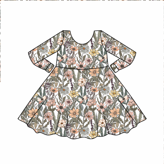 PREORDER Wildflower Long Sleeve Bamboo Twirl Dress