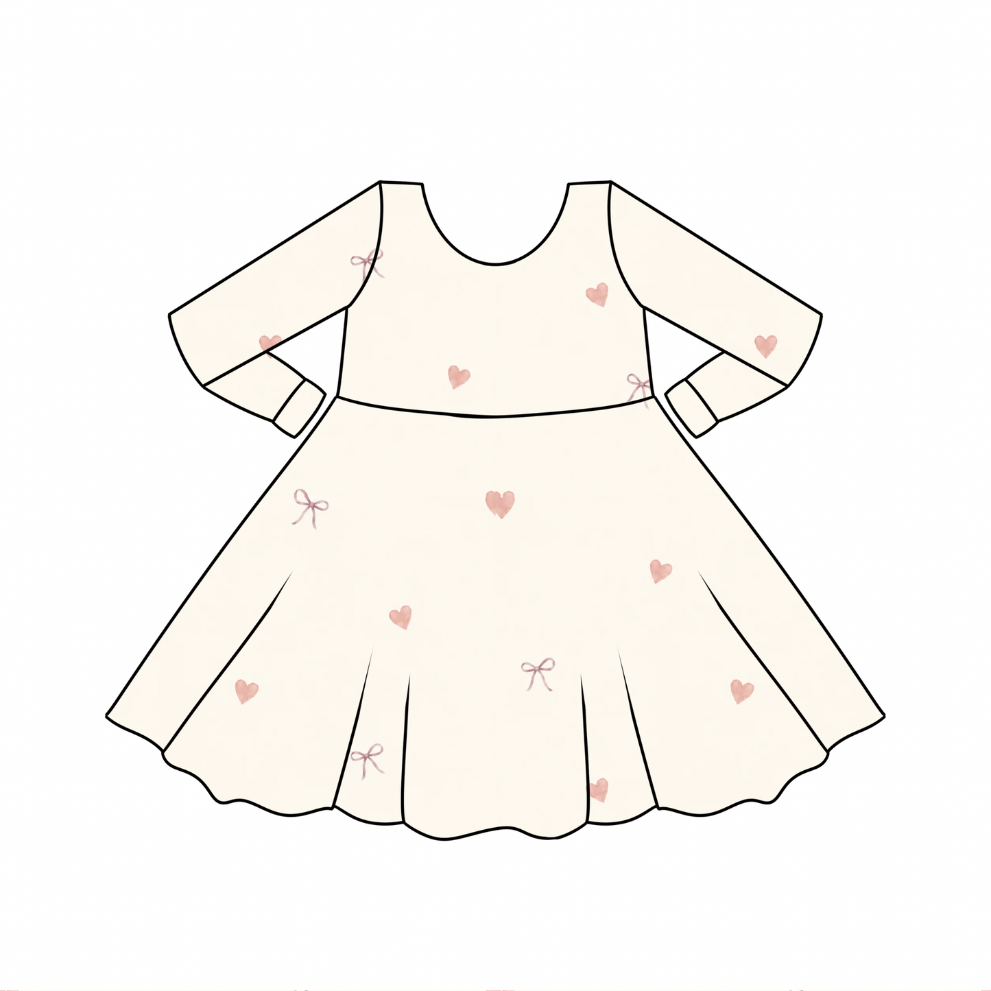 PREORDER Girly Valentines Long Sleeve Bamboo Twirl Dress