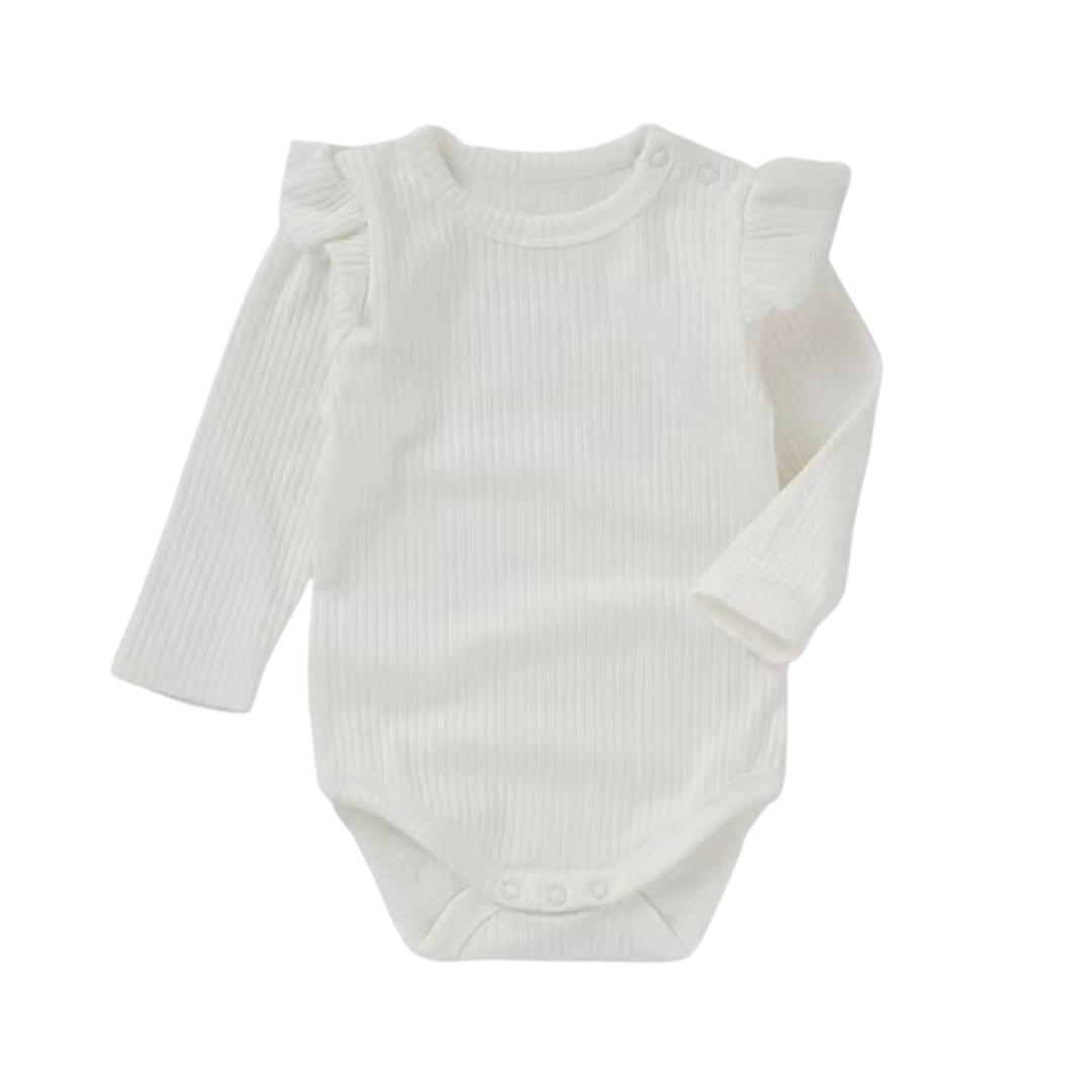 PREORDER Ruffle Organic Cotton Long Sleeve Bodysuit - White