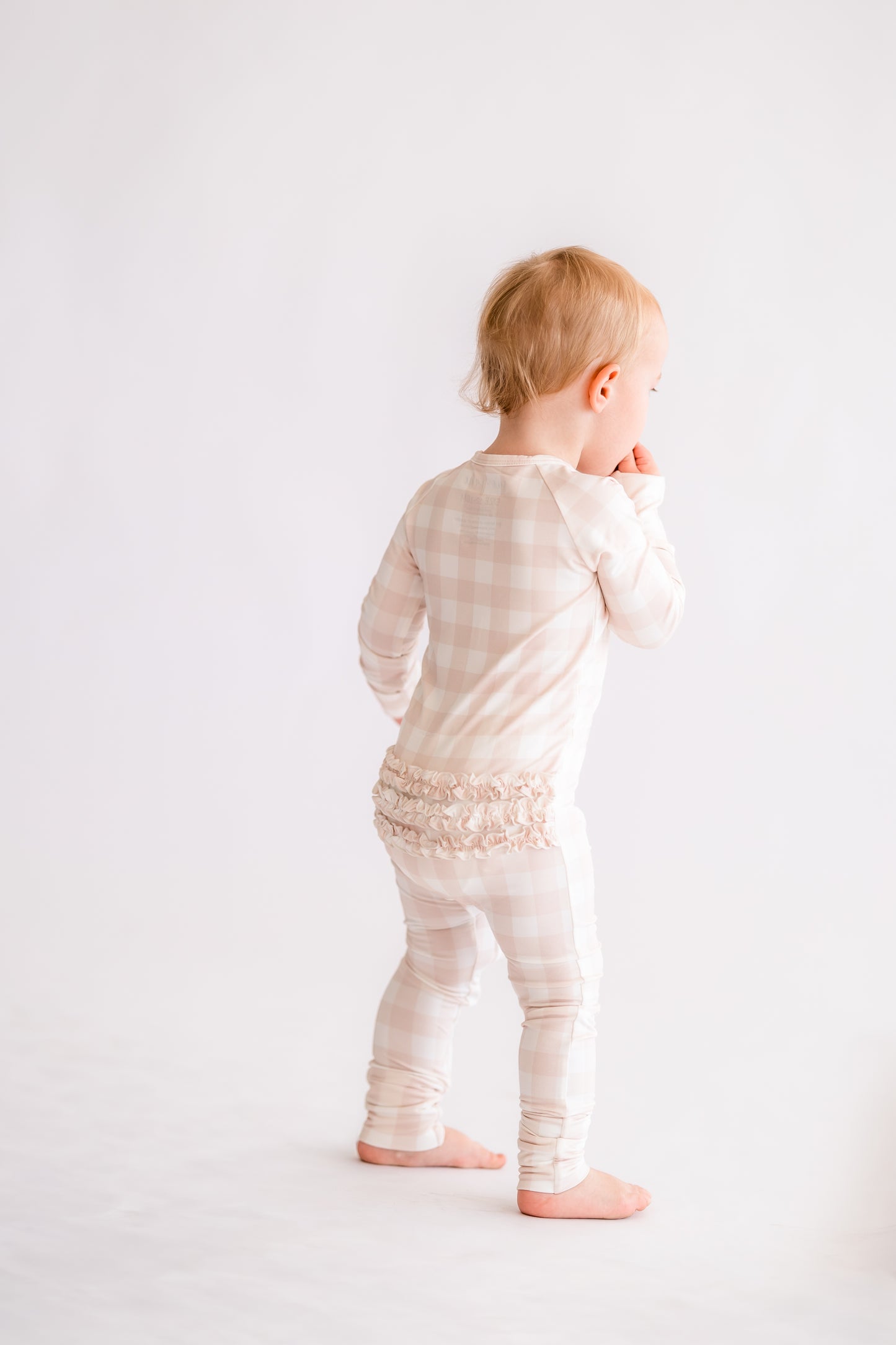 Neutral Gingham Ruffle Bamboo Zippy