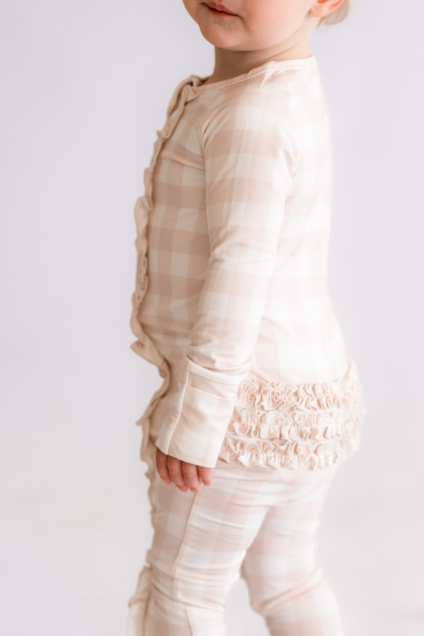 Neutral Gingham Ruffle Bamboo Zippy