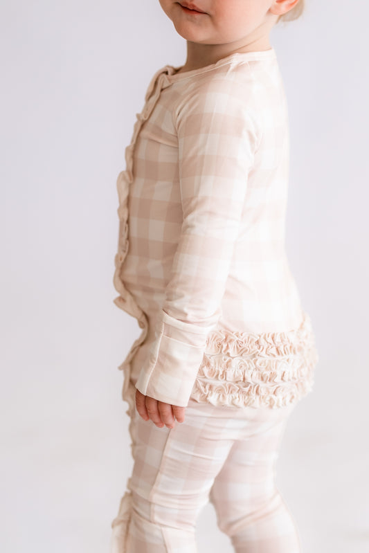 Neutral Gingham Ruffle Bamboo Zippy