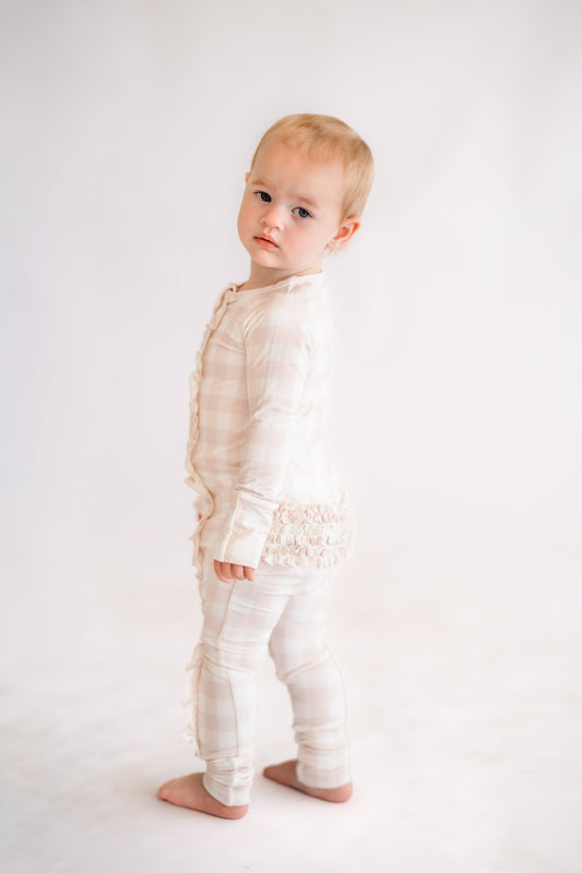 Neutral Gingham Ruffle Bamboo Zippy