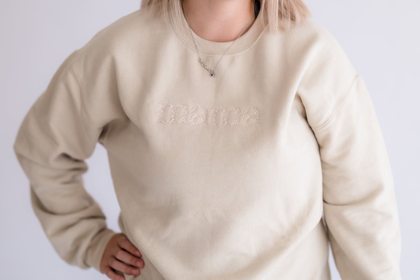 Neutral Embroidered Mama Crewneck