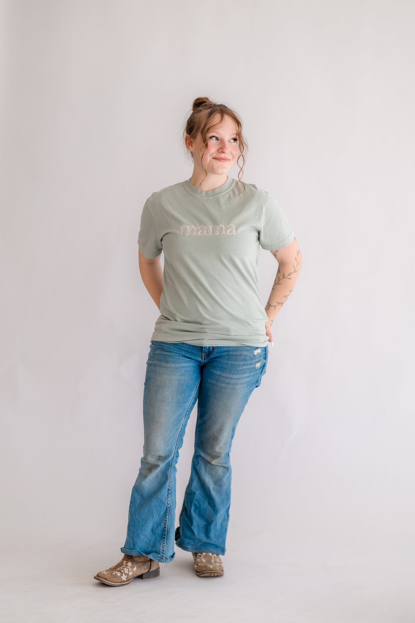 Embroidered Mama CC Tee - Sage