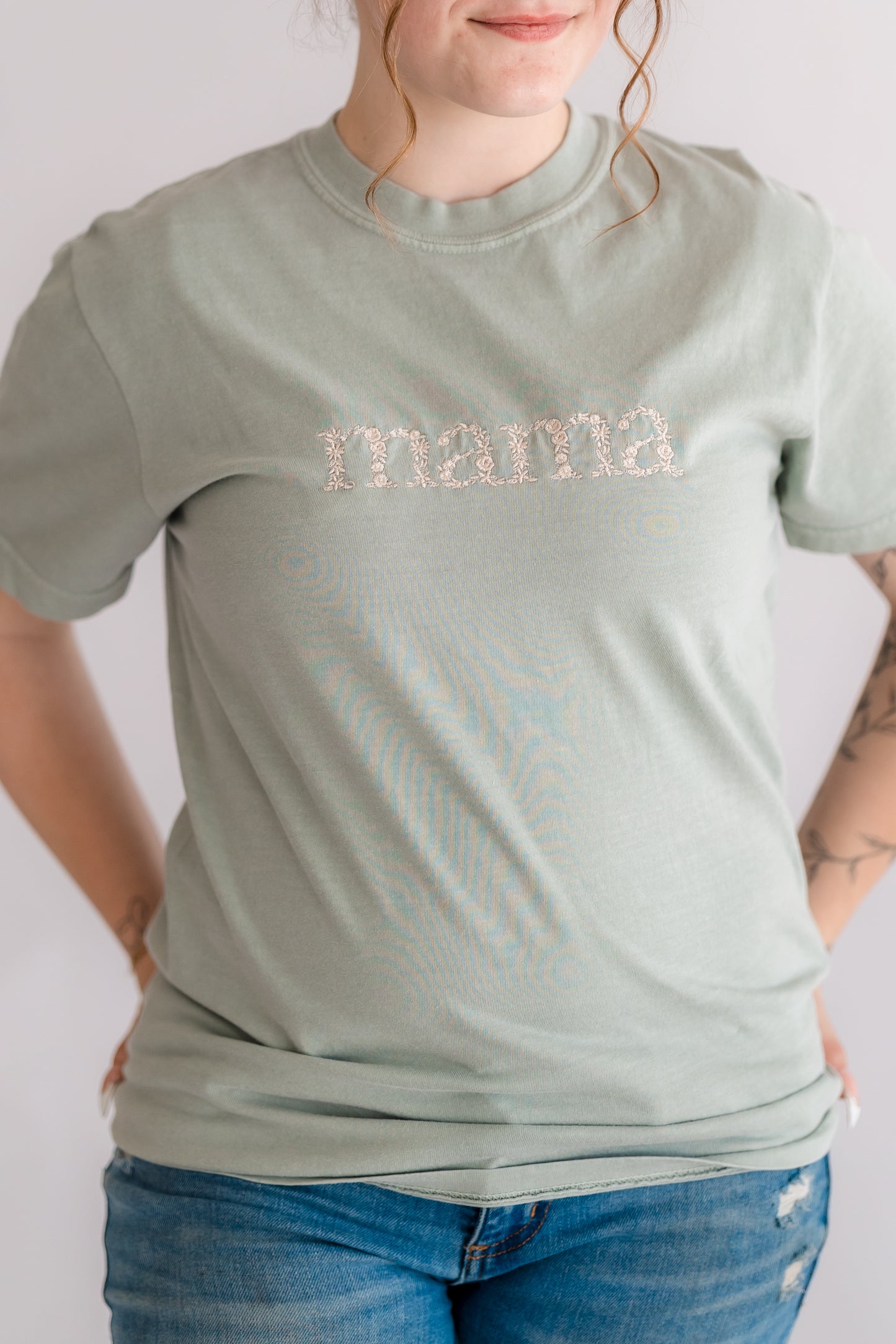 Embroidered Mama CC Tee - Sage