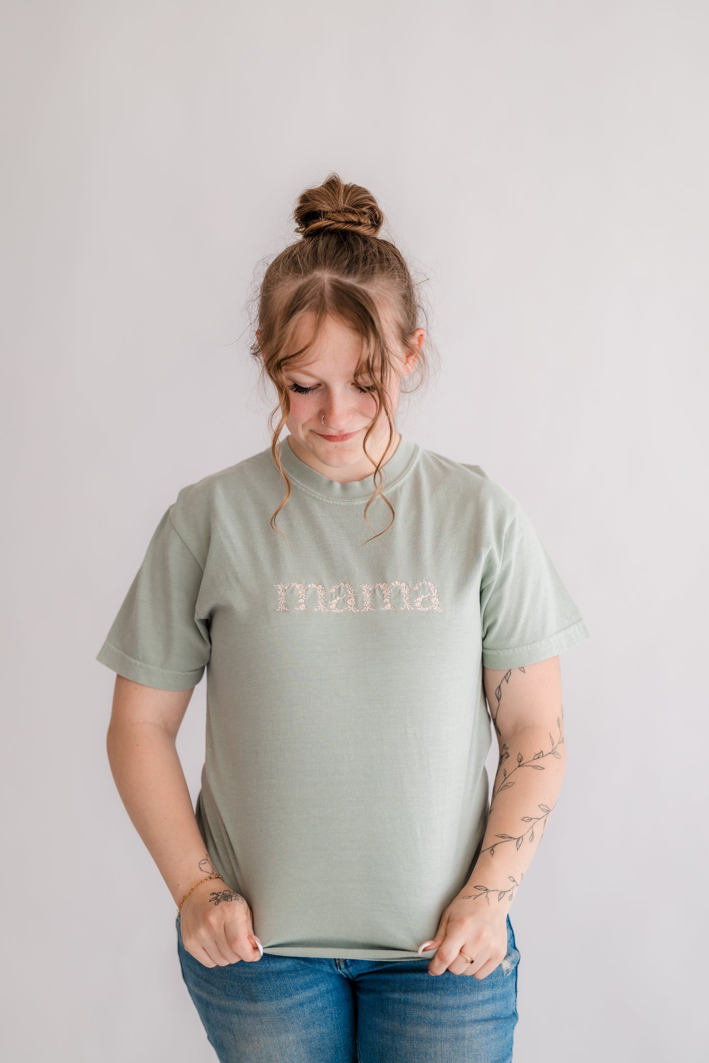 Embroidered Mama CC Tee - Sage