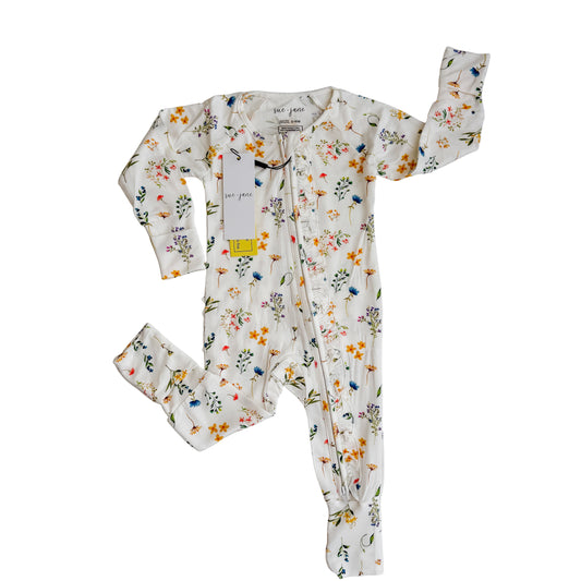 floral baby bamboo one piece zippy bodysuit on white background
